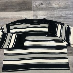 Vintage Southpole Striped Black Gray White Mens XL Acrylic Knit Pullover Sweater
